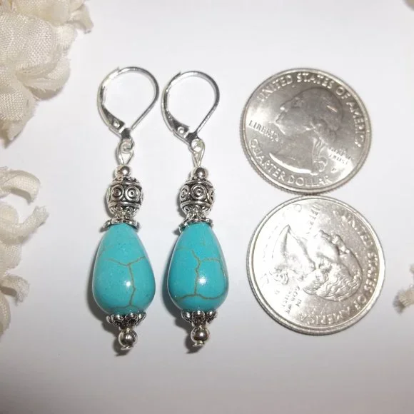 Earrings, Turquoise Blue Earrings, Blue Earrings, Southwestern Jewelry, NWT 7854 - Picture 2 of 8